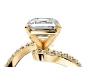 Solitaire Engagement Ring Setting for Asscher Cut Center with Pave Bypass Swirl Band and Prong Head in Yellow Gold
