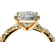 Solitaire Engagement Ring Setting for Princess Cut Center with Trailing Leaf Accent Band and Prong Head in Yellow Gold