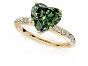 Solitaire Engagement Ring Setting for Fancy Green Heart-Shaped Center with Fine Pave Band and Prong Head in Yellow Gold