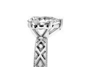Solitaire Engagement Ring Setting for Pear-Shaped Center with Milgrain X Pattern Band and Prong Head in White Gold