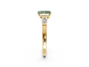 3 Stone Engagement Ring Setting for Fancy Green Radiant Cut Center with Channel Baguette Accents and Prong Head in Yellow Gold
