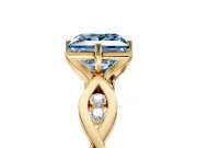 Solitaire Engagement Ring Setting for Fancy Blue Princess Cut Center with Accented Twist Band and Leaf Prong Head in Yellow Gold