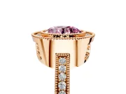 Halo Engagement Ring Setting for Fancy Pink Round Cut Center with Milgrain Halo, Pave Band and Prong Head in Rose Gold
