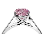 Solitaire Engagement Ring Setting for Fancy Pink Cushion Cut Center with Round Cut Channel Band and Prong Head in White Gold