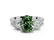 3 Stone Engagement Ring Setting for Fancy Green Oval Center with Crossover Basket, Pave Band and Prong Head in Platinum