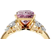 Leaf Cluster Engagement Ring Setting for Fancy Pink Princess Cut Center with Marquise Accents and Prong Head in Yellow Gold