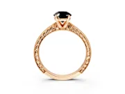 Solitaire Engagement Ring Setting for Fancy Black Oval Center with Engraved Milgrain Band and Prong Head in Rose Gold