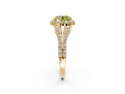 Halo Engagement Ring Setting for Fancy Yellow Round Cut Center with Pave Split Shank and Prong Head in Yellow Gold