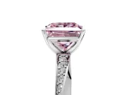 Side Accent Engagement Ring Setting for Fancy Pink Princess Cut Center with Accent Shoulders and Prong Head in Platinum