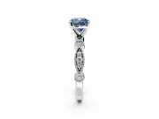 Solitaire Engagement Ring Setting for Fancy Blue Cushion Cut Center with Milgrain Bezel Accents and Prong Head in Sterling Silver