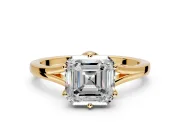 Solitaire Engagement Ring Setting for Asscher Cut Center with Plain Split Shank and Prong Head in Yellow Gold