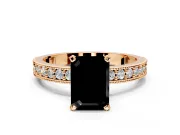 Milgrain Pave Engagement Ring Setting for Fancy Black Emerald Cut Center with Accent Band and Prong Head in Rose Gold