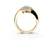 Halo Engagement Ring Setting for Emerald Cut Center with Milgrain Channel Band and Prong Head in Yellow Gold