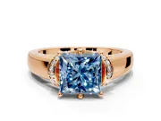 Solitaire Engagement Ring Setting for Fancy Blue Princess Cut Center with Wide Band, Pave Collar and Prong Head in Rose Gold
