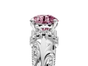 Solitaire Engagement Ring Setting for Fancy Pink Round Cut Center with Filigree Accent Basket and Prong Head in Platinum