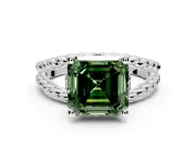 Halo Engagement Ring Setting for Fancy Green Asscher Cut Center with Rope Twist Split Shank and Prong Head in Sterling Silver