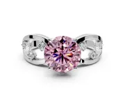Solitaire Engagement Ring Setting for Fancy Pink Round Cut Center with Criss-Cross Accent Band and Prong Head in White Gold