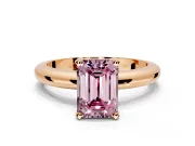 Solitaire Engagement Ring Setting for Fancy Pink Emerald Cut Center with Wire Band and Prong Head in Rose Gold