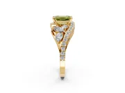 Halo Engagement Ring Setting for Fancy Yellow Emerald Cut Center with Marquise and Pave Bypass Band and Prong Head in Yellow Gold