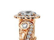 Milgrain Halo Engagement Ring Setting for Oval Center with Shoulder Bezels and Prong Head in Rose Gold
