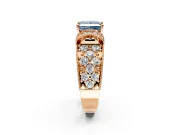 Pave Engagement Ring Setting for Fancy Blue Princess Cut Center with Curved Accent Rows, Openwork and Prong Head in Rose Gold