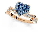 Solitaire Engagement Ring Setting for Fancy Blue Heart-Shaped Center with Bar-Station Pave Twist and Prong Head in Rose Gold