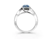 Halo Engagement Ring Setting for Fancy Blue Radiant Cut Center with Pave Split Shank and Prong Head in Sterling Silver