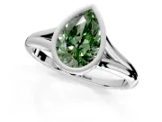 Solitaire Engagement Ring Setting for Fancy Green Pear-Shaped Center with V Split Shank and Bezel Head in Sterling Silver