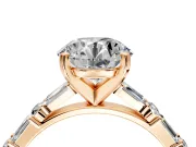Baguette Engagement Ring Setting for Round Cut Center with Alternating Bar-Set Band and Prong Head in Rose Gold