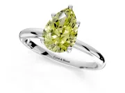 Hidden Halo Engagement Ring Setting for Fancy Yellow Pear-Shaped Center with Thin Round-Wire Band and Prong Head in White Gold