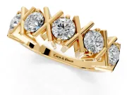 Round Cut Lab-Grown Diamond Channel-Set Wedding Band with X-Prong Detail in Yellow Gold