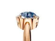 Halo Engagement Ring Setting for Fancy Blue Round Cut Center with Tapered Plain Band and Prong Head in Rose Gold