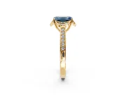 Floral Engagement Ring Setting for Fancy Blue Emerald Cut Center with Four Accent Clusters and Prong Head in Yellow Gold