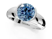 Tension Engagement Ring Setting for Fancy Blue Round Cut Center with Wide Flat Band and Tension Head in Platinum