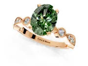 Solitaire Engagement Ring Setting for Fancy Green Oval Center with Milgrain Bezel Accents and Prong Head in Rose Gold