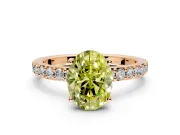 Solitaire Engagement Ring Setting for Fancy Yellow Oval Center with Round Cut Pave Band and Prong Head in Rose Gold