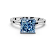 Solitaire Engagement Ring Setting for Fancy Blue Princess Cut Center with Plain Band and Tulip Prong Head in Sterling Silver