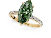 Solitaire Engagement Ring Setting for Fancy Green Marquise Center with Micro Pave Band and Prong Head in Yellow Gold