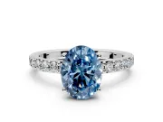 Solitaire Engagement Ring Setting for Fancy Blue Oval Center with Round Cut Pave Band and Prong Head in Sterling Silver