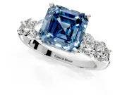5 Stone Engagement Ring Setting for Fancy Blue Asscher Cut Center with Graduated Accents and Prong Head in Sterling Silver