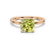 Hidden Halo Engagement Ring Setting for Fancy Yellow Cushion Cut Center with Thin Rounded Band and Prong Head in Rose Gold