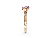 Side Accent Engagement Ring Setting for Fancy Pink Heart-Shaped Center with Accent Shoulders and Prong Head in Rose Gold