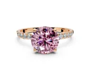 Solitaire Engagement Ring Setting for Fancy Pink Round Cut Center with Pave Accents and Prong Head in Rose Gold