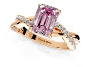Crossover Engagement Ring Setting for Fancy Pink Emerald Cut Center with Pave and Plain Strands and Prong Head in Rose Gold