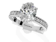 Milgrain Pave Engagement Ring Setting for Oval Center with Accent Band and Prong Head in Platinum