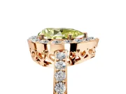 Halo Engagement Ring Setting for Fancy Yellow Pear-Shaped Center with Heart-Shaped Openwork, Pave Band and Prong Head in Rose Gold