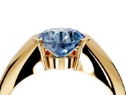 Tension Engagement Ring Setting for Fancy Blue Round Cut Center with Wide Tapered Band and Tension Head in Yellow Gold