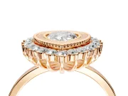 Halo Engagement Ring Setting for Pear-Shaped Center with Milgrain Bezel Rim, Plain Band and Prong Head in Rose Gold