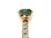 Solitaire Engagement Ring Setting for Fancy Green Cushion Cut Center with Large Accents and Prong Head in Yellow Gold