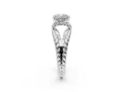 Halo Engagement Ring Setting for Cushion Cut Center with Rope Twist Split Shank and Prong Head in Sterling Silver
